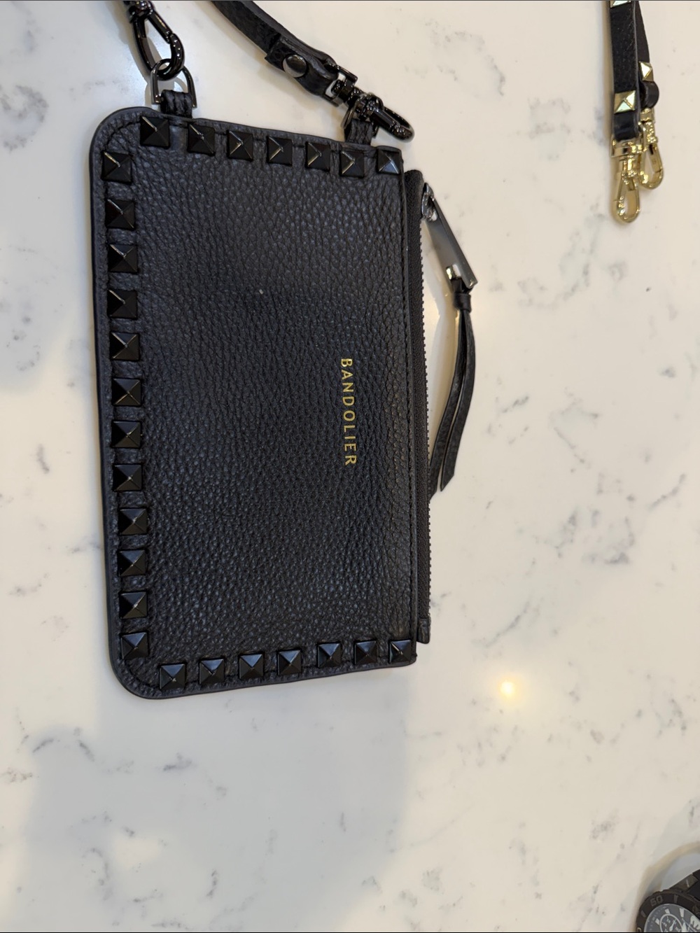 Bandolier Black Studded Pebbled Leather Wristlet